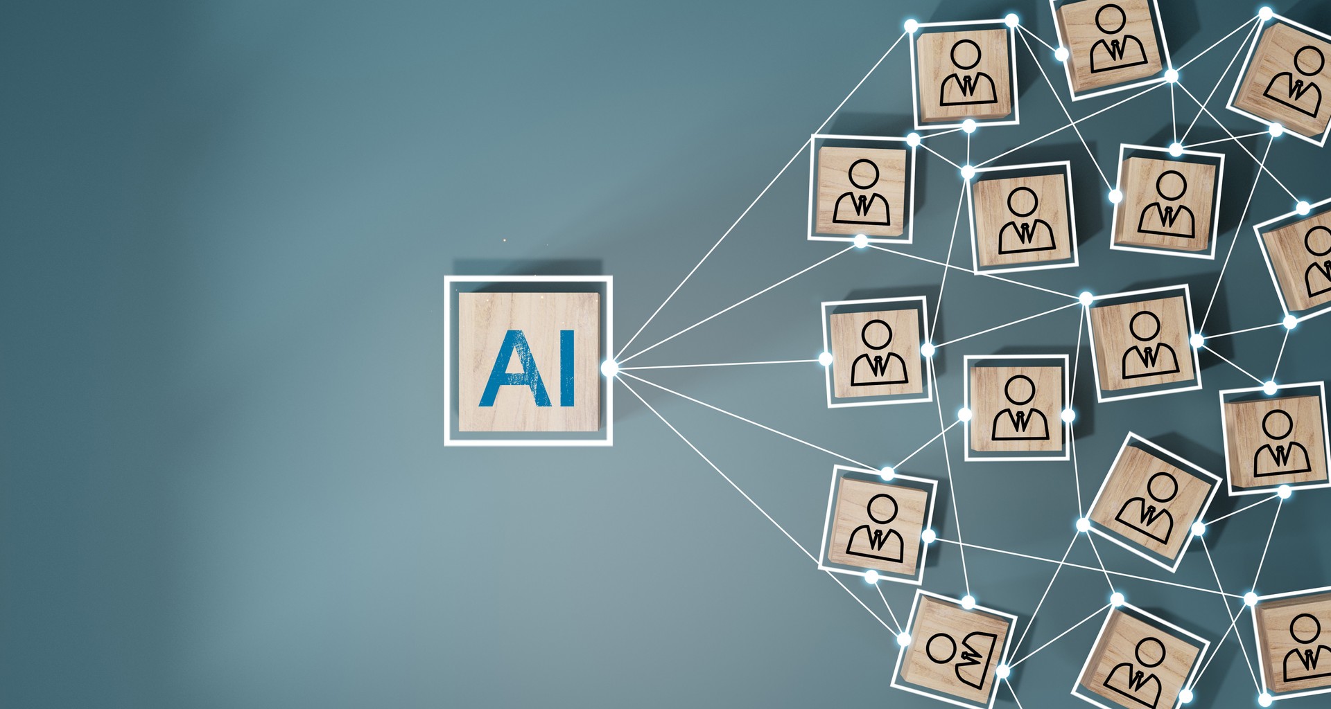 AI network with people. Wooden cube block with AI, Artificial Intelligence,System Artificial intelligence an artificial intelligence chatbot, Digital chatbot, robot application, conversation